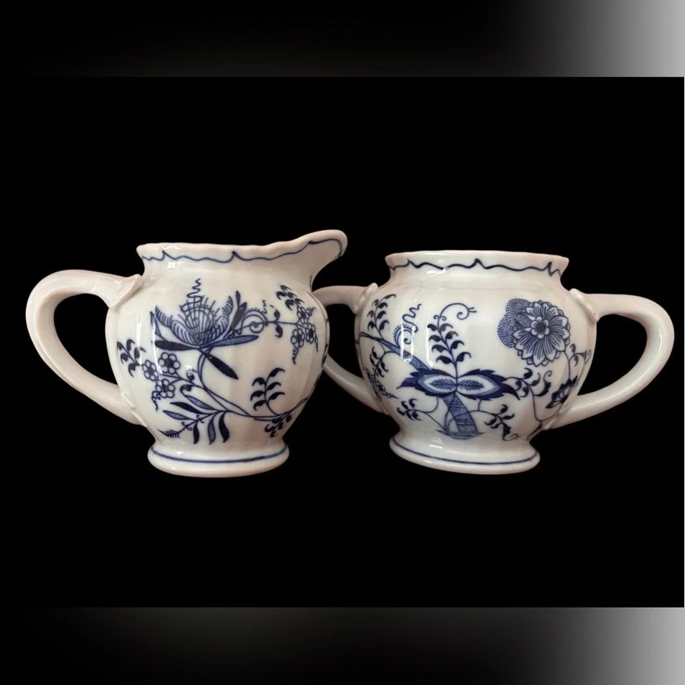 Blue Danube Creamer Sugar Set Vintage Porcelain Banner